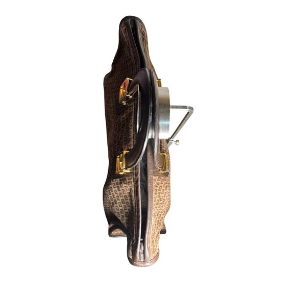 AUTH Fendi Suede Satchel FF Monogram Tote Bag w/COA Italy VTG Y2K Luxury RARE - Picture 5 of 12